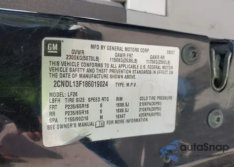 2008 Chevrolet Equinox Ls z USA, uszkodzony, nr VIN 2CNDL13F186019024